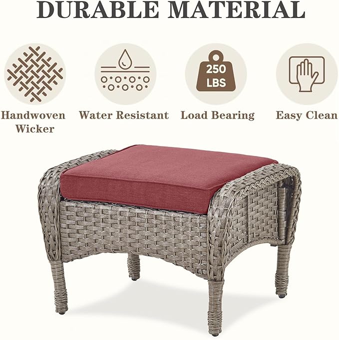 Belord Expansive 10 Pieces Outdoor Patio Furniture Set with 43” Propane Fire Pit Table, Patio Conversation Set with Swivel Rocker Outdoor Chairs Set of 4 and Sofa, Ottoman and Wicker Side Table Gray