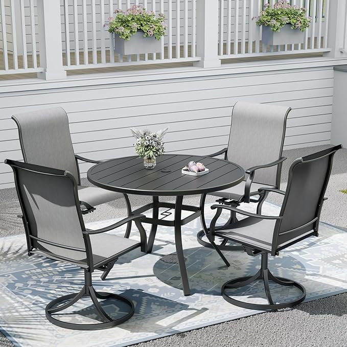 Outdoor Dining Table with 4PCS Swivel Chairs,41"x 41"x 28" Round Patio Table with Adjustable Umbrella Hole,Stable Patio Dining Set for Home or Outside