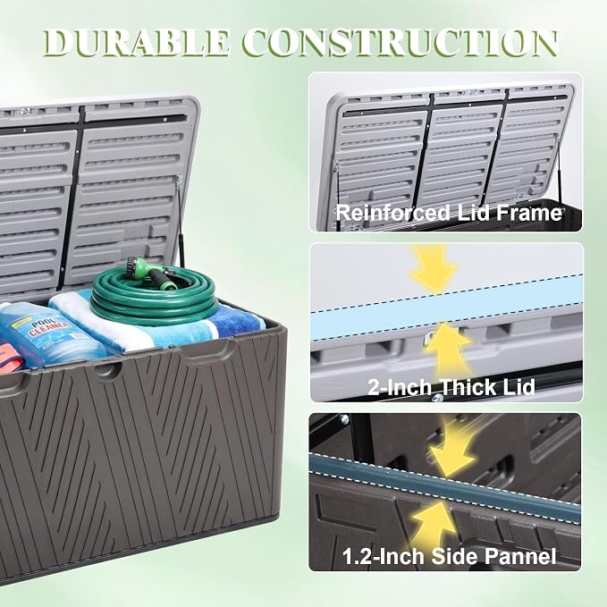BPS 85 Gallon Resin Deck Box, Outdoor Storage Box Waterproof & Weather-Resistant Lockable, Large Patio Storage Container for Cushions, Garden Tools