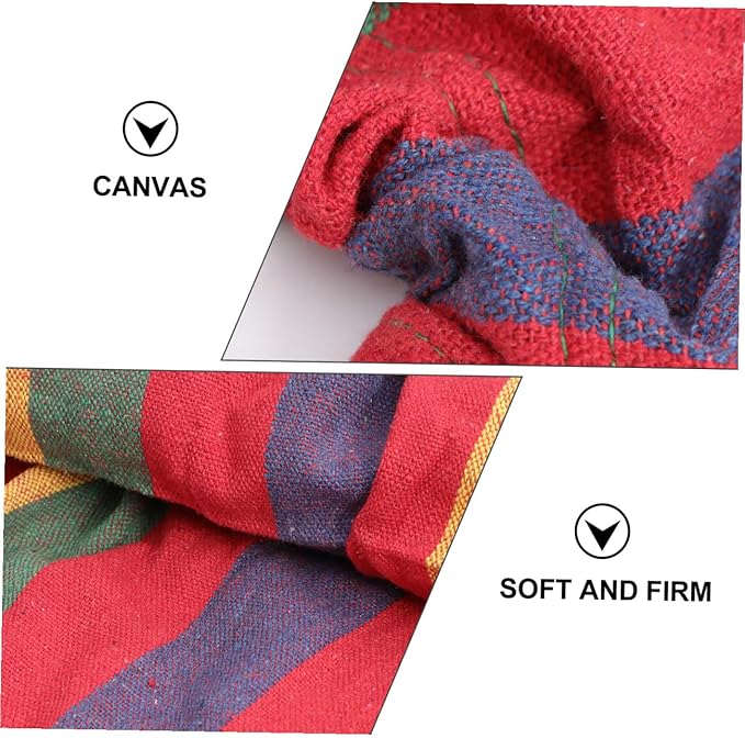 Homoyoyo Single Person Rainbow Striped Outdoor Hammock Canvas Cotton Travel Swing for Leisure Use with Anti-tip Design, Wide Size Suitable for Patio Garden Camping and Resting