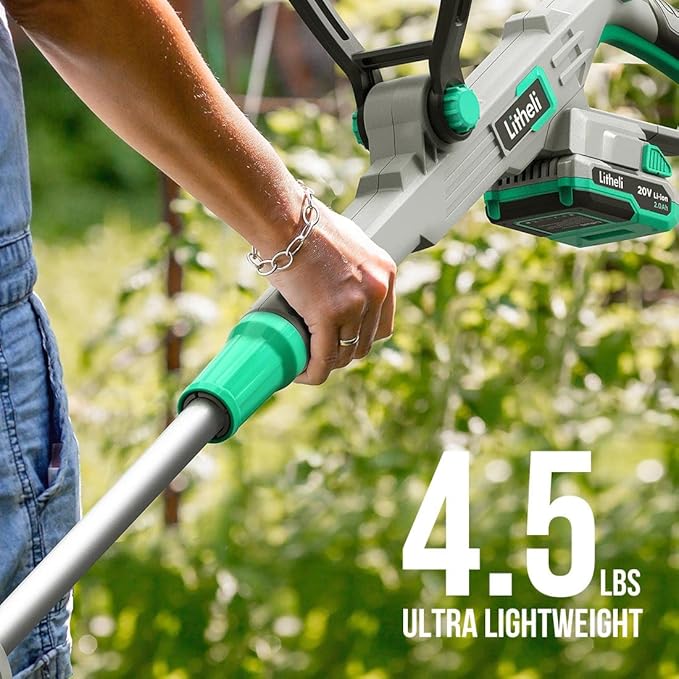 Litheli 20V 12 Inch Cordless String Trimmer/Edger, 2 X 2.0Ah Battery Powered Weed Eater with Auto-Feed for Lawn Trimming/Edging, with 6 Pcs Grass Cutter Spool Line, Fast Charger Included.