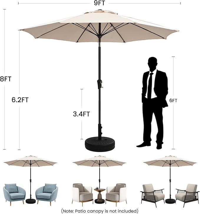 Ayge 9FT Large Outdoor Patio Umbrella Market Table Umbrella-UV Resistant, Easy Push Button Tilt and Crank, 8 Sturdy Fiberglass Ribs Heavy-Duty Pool Umbrella for Deck, Backyard,Garden,White