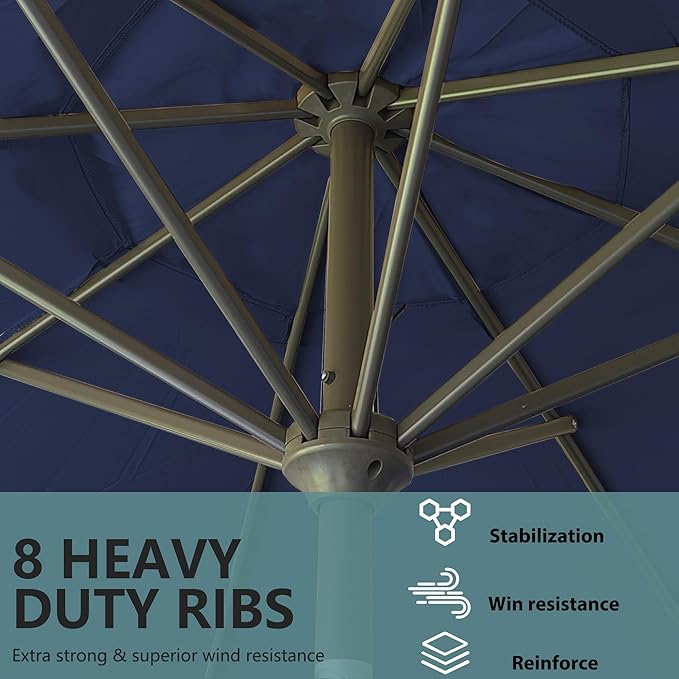 9FT Outdoor Patio Umbrella Outdoor pool Umbrella with Push Button Tilt and Crank, Market Umbrella 8 Sturdy Ribs UV Protection for Garden, Deck, Backyard (navy)