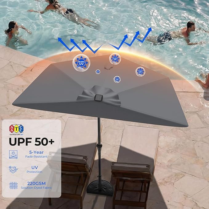HOMSHADE 9FT Half Patio Umbrella with Solar LED Lights for Outdoor, Waterproof Half Umbrella for Small Spaces, Balcony, Deck(Dark Grey)