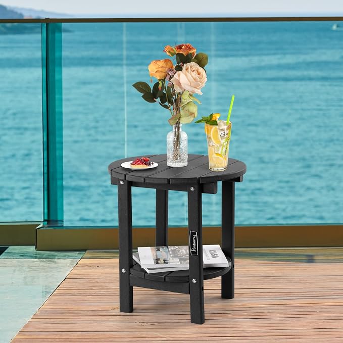 FUNBERRY Outdoor Adirondack Side Table, Patio End Tables | 2-Tier, HDPE All Weather, No Rot or Rust or Crack, UV Fade Shield, Save Space, Easy-Clean for Indoor or Outdoor