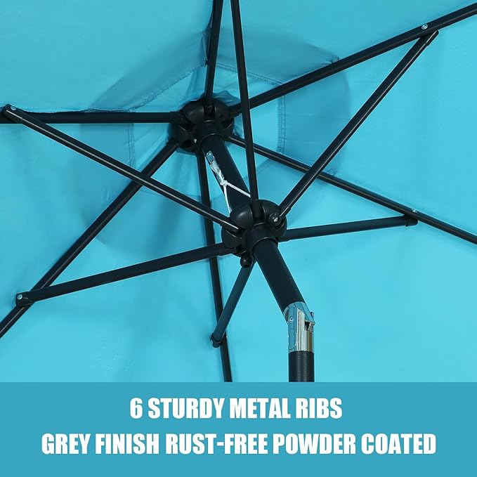GDY 7.5FT Patio Umbrella Outdoor Table Umbrella,Market Umbrella with Push Button Tilt and Crank for Garden, Lawn, Deck, Backyard & Pool (Blue)