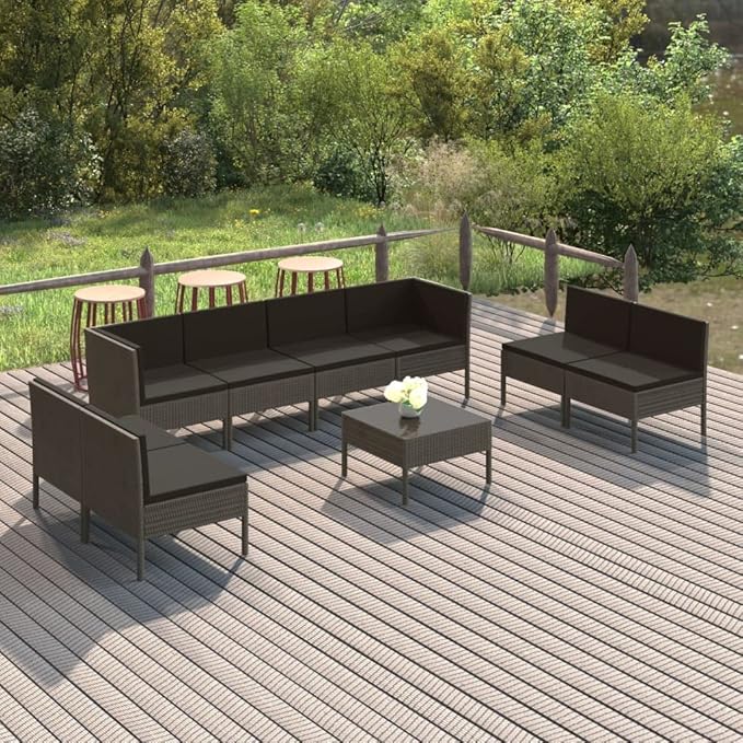 9 Piece Patio Lounge Set with Cushions,Patio Sofa,Outdoor Daybed,Outdoor Furniture Sets,Patio Seating,Patio Conversation Sets,Modern Set,Patio Furniture Set,Front Porch Furniture, Poly Rattan Gray