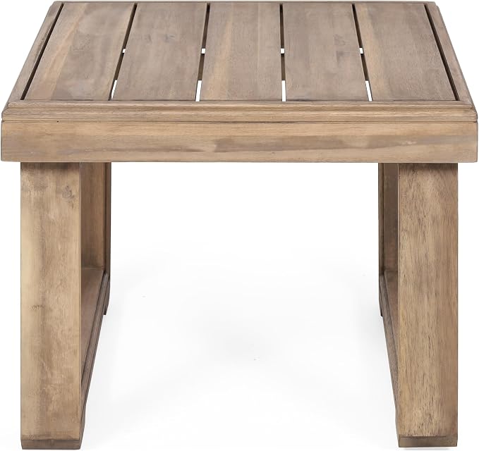Outdoor Square Side Table with Acacia Wood Frame, Brown