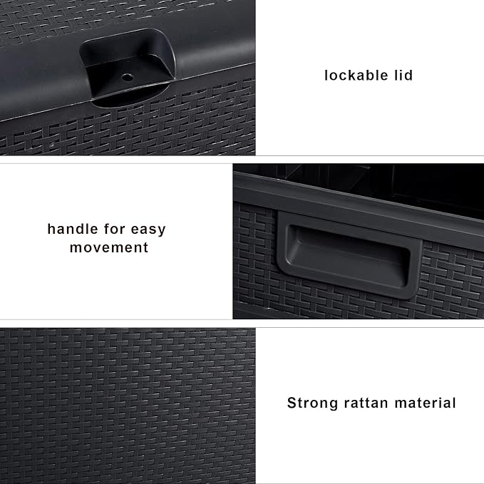 Henf 120 Gallon Outdoor Garden Plastic Storage Deck Box, Weatherproof Resin Container Storage Box Chest Table for Backyard Patio, Rattan-Look Design