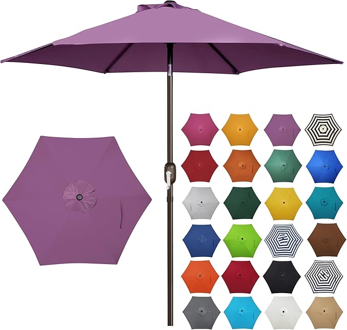Blissun 7.5 ft Patio Umbrella, Yard Umbrella, Outdoor Market Umbrella with Push Button Tilt Crank, Lilac