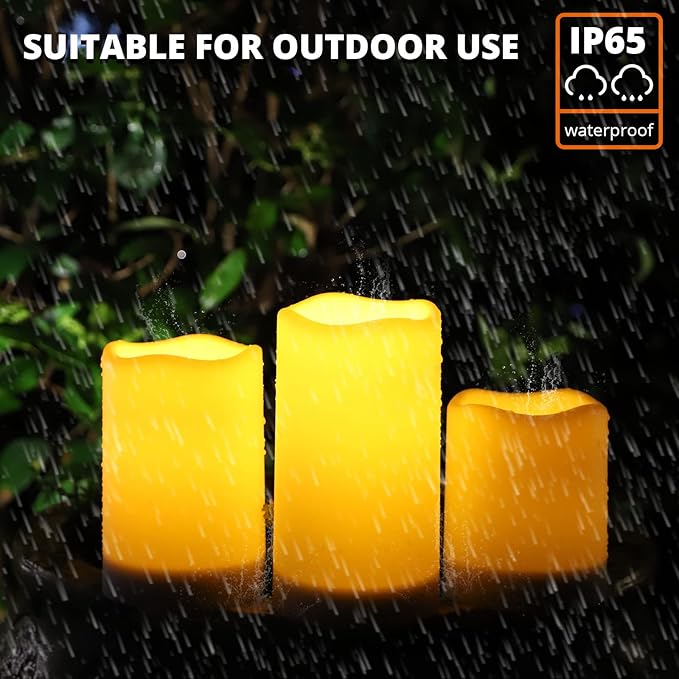 NURADA Large Outdoor Solar Powered Candles - Flameless Pillar Waterproof Rechargeable Candle Set, White Resin, LED Light,Rechargeable Solar Battery Included, for Patio Decor, 3.25"x4"5" 6"