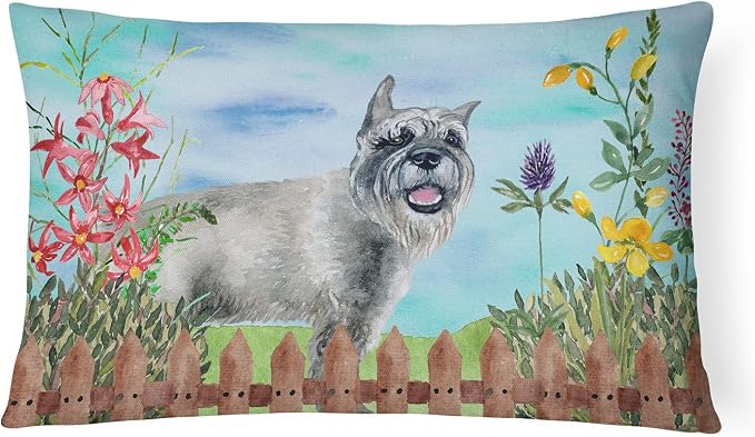 Caroline's Treasures CK1224PW1216 Schnauzer Spring Canvas Fabric Decorative Pillow Machine Washable, Indoor Outdoor Decorative Pillow for Couch, Bed or Patio, 12HX16W