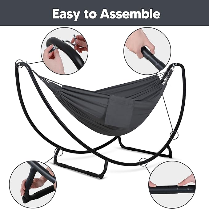 SUNCREAT Hammocks for Outside with Stand, Porch Hammock and Stand, 475 lbs Capacity, Patent Pending, Dark Gray