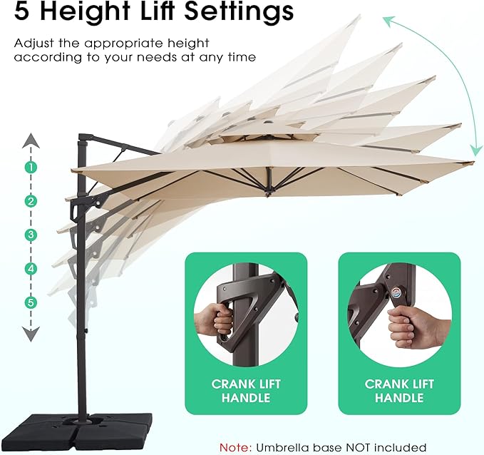 JEAREY 9ft 2-Tier Cantilever Patio Umbrella, Large Square Outdoor Offset Umbrella with Double Top Vent and 360-degree Rotation for Garden, Deck, Pool, Patio, Beige