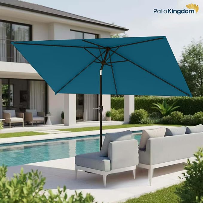 6.5'x10' Rectangular Patio Outdoor Umbrella,Large Coverage with Push-Button Tilt & UV Protection,Sturdy Ribs for Deck,Lawn,Pool,Backyard