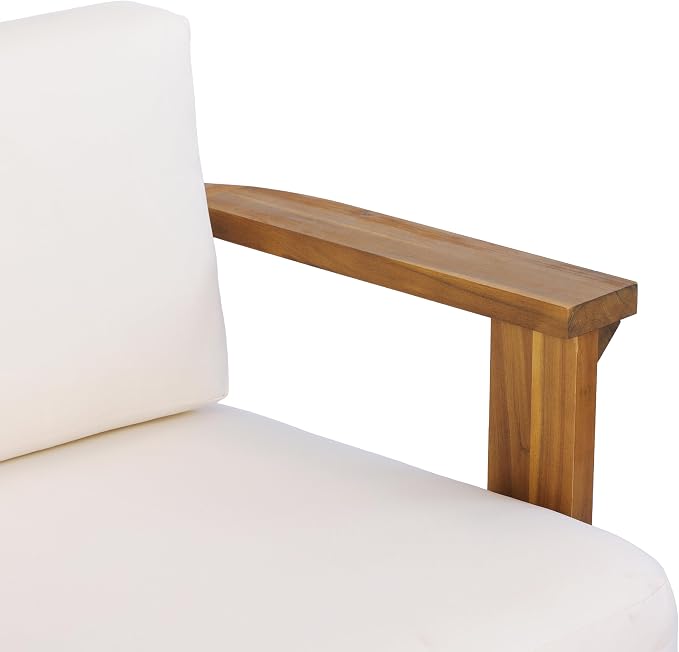 Christopher Knight Home Stella Acacia Wood 4 Piece Patio Furniture Set, Wooden Patio Conversation Set with Club Chair+Coffee Table, 4-Seater Outdoor Loveseat Sofa + Armchair and Table Set, Teak+Beige