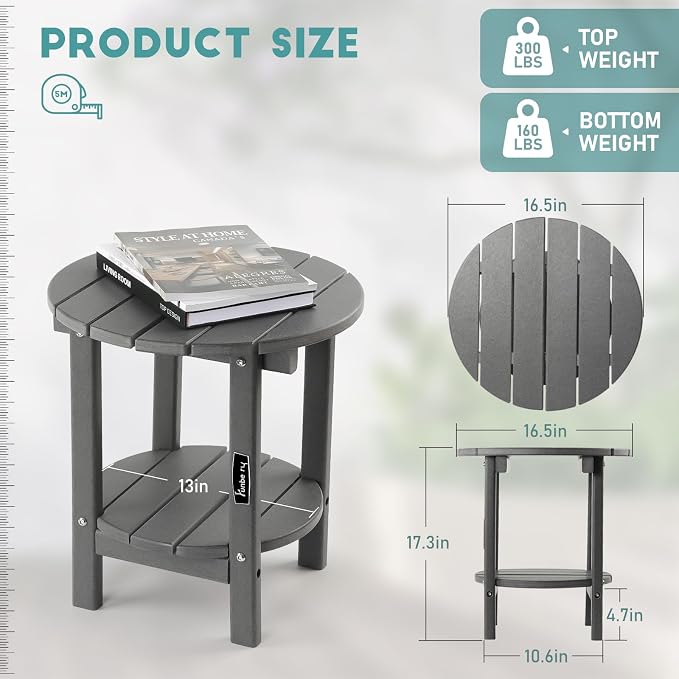FUNBERRY Outdoor Adirondack Side Table Set of 2, Patio End Tables | 2-Tier, HDPE All Weather, No Rot or Rust or Crack, UV Fade Shield, Save Space, Easy-Clean for Indoor or Outdoor