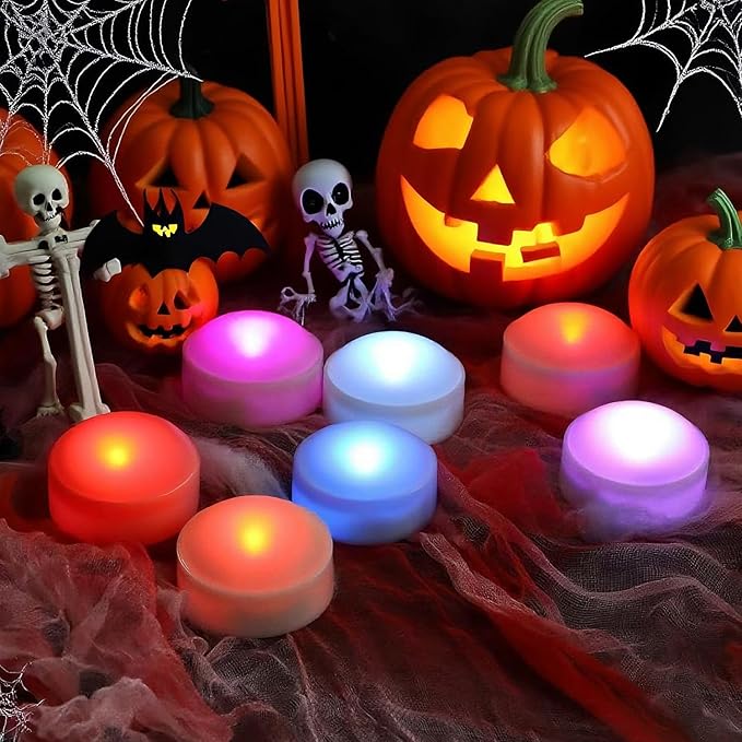 6 PCS Color Changing Halloween LED Pumpkin Candle Lights with Remote and Timer Battery Operated Colored Flameless Candle Set Bulk for Jack-O-Lantern Décor Halloween Party Home Spooky Decorations