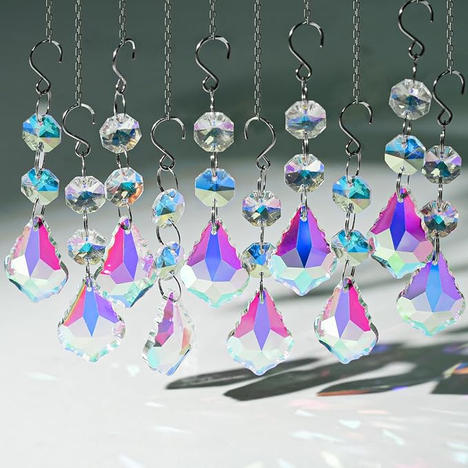 10pcs Crystal Sun Catcher Hanging AB Color Crystals Prisms for Lamps Decor | Crystal Sun Catcher, 38mm Hanging Crystal, Chandelier Parts, Prism Pendants with Hook, Crystal Christmas Ornaments Home Decor