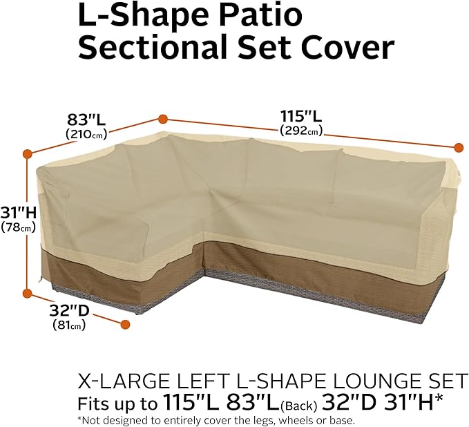 Classic Accessories Veranda Water-Resistant 115 Inch Patio Left-Facing Sectional Lounge Set Cover, Patio Furniture Covers