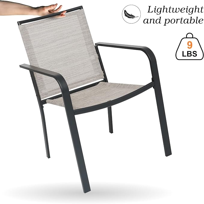 Anmutig 3-Piece Outdoor Dining Set, Small Metal Bistro Table with 2 Stackable Sling Chairs, 27.5 x 27.5 Inch Round Table, White Fabric