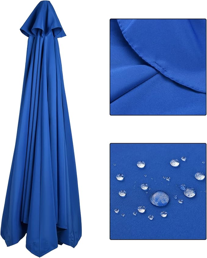 belupai 10ft Patio Umbrella Replacement Canopy, 6 Ribs Canopy Replacement Water Resistant Patio Canopy Outdoor Table Market Yard Umbrella Top Outdoor Umbrella Canopy 56-58in Ribs (Canopy Only)(Blue, 6Ribts)