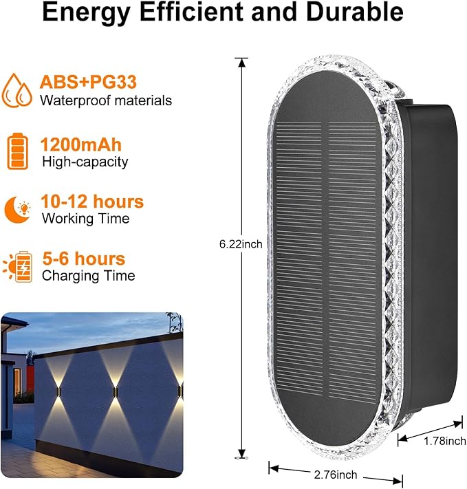 Ellasay Solar Fence Lights Outdoor: 6-Pack Solar Powered Wall Lights Up and Down Waterproof IP65-3 Color Brighter LED Focus Lens SolarLights Dusk to Dawn 12h for Patio/Backyard/Porch/Railing