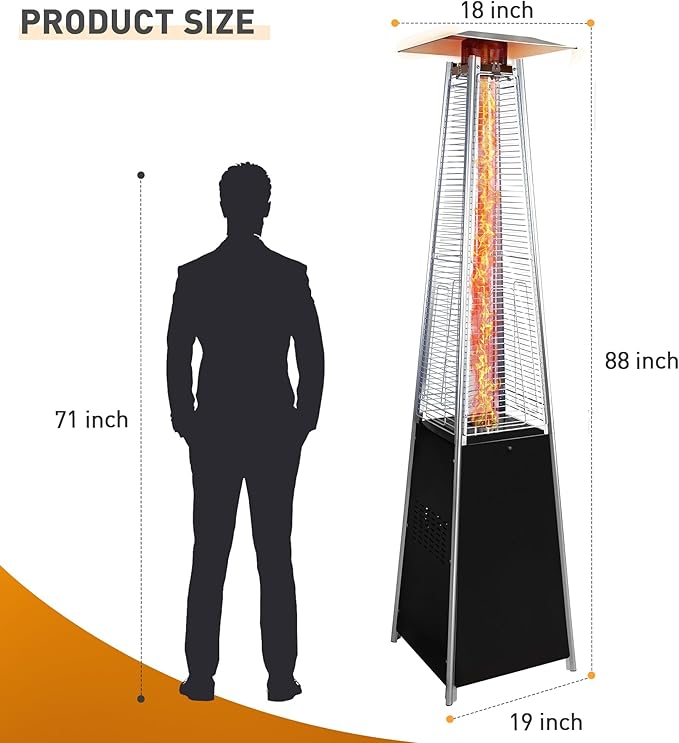 48,000 BTU Propane Outdoor Patio Heater, Portable Heater with Detachable Wheels, Protective Cover for Garden, Backyard, Balcony, Terrace, Poolside, Commercial & Residential Use