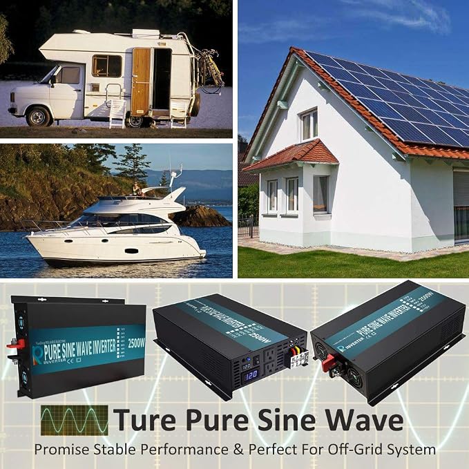 WZRELB 2500W Pure Sine Wave Solar Power Inverter Generator 24V DC to 120V AC Converter Car Inverter