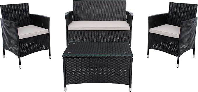 SAFAVIEH Outdoor Collection Bandele Black/Light Grey Cushion 4-Piece Conversation Patio Set