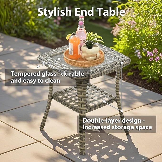 Swivel Patio Chairs Set of 2, Outdoor Wicker Rocker Glider Chair with Coffee Table, Modern Comfy Patio Furniture Sets for Porch Balcony Sunroom, Gray