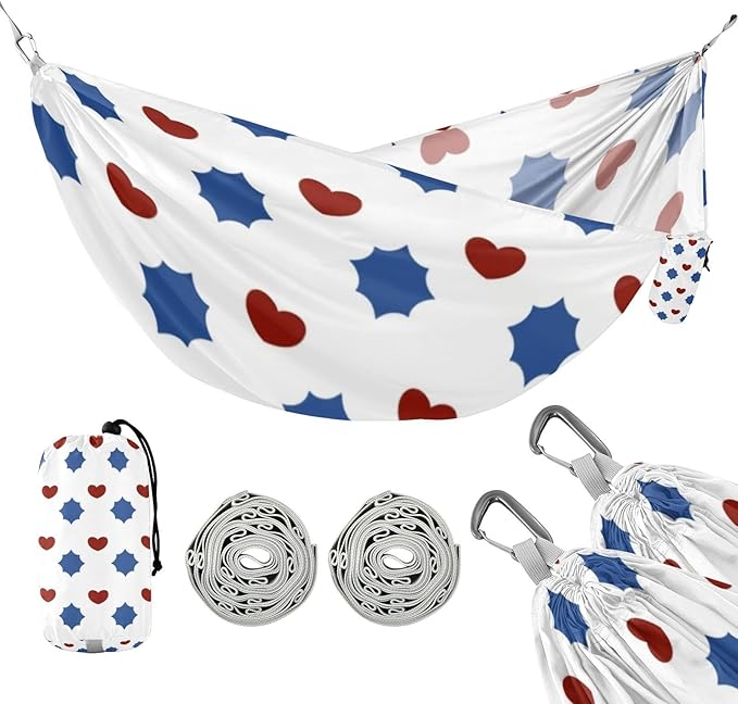 Red and Blue Love 4th of July Independence Day 330lb Capacity Outdoor Hammock Portable Hammock for Indoor Outdoor Patio Silla colgante para Patio Exterior