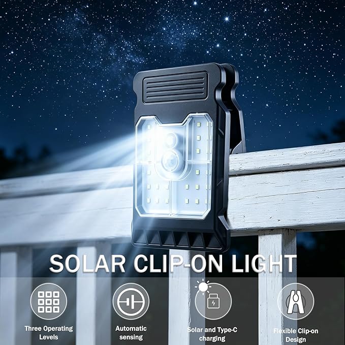 2026 New Waterproof Solar Clip Light with Motion Sensor, 3 Modes Solar Motion Lights Outdoor Waterproof for Fence, Wall, Garage, Patio Umbrella(2Pcs)
