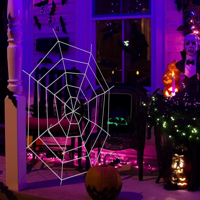 3 FT Spider Web Halloween Decorations - Realistic White Spider String Rope Props, Round Fake Spider Web Elastic Belt for Spooky Haunted House Window Decor, Trick-or-Treat, Indoor Outdoor Party Favors