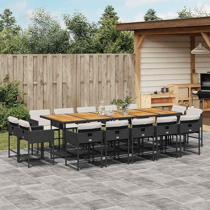15 Piece Patio Dining Set with Cushions, Foldable Poly Rattan Garden Furniture Table and 14 Chairs, Space-Saving Cube Design for Backyard Deck