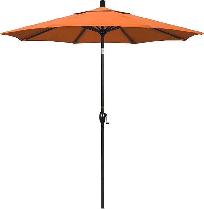 California Umbrella 7.5' Rd Pacific Trail Series Aluminum Patio Umbrella, Crank Lift, Push Button Tilt, Bronze Finish, Sunbrella Tangerine Fabric