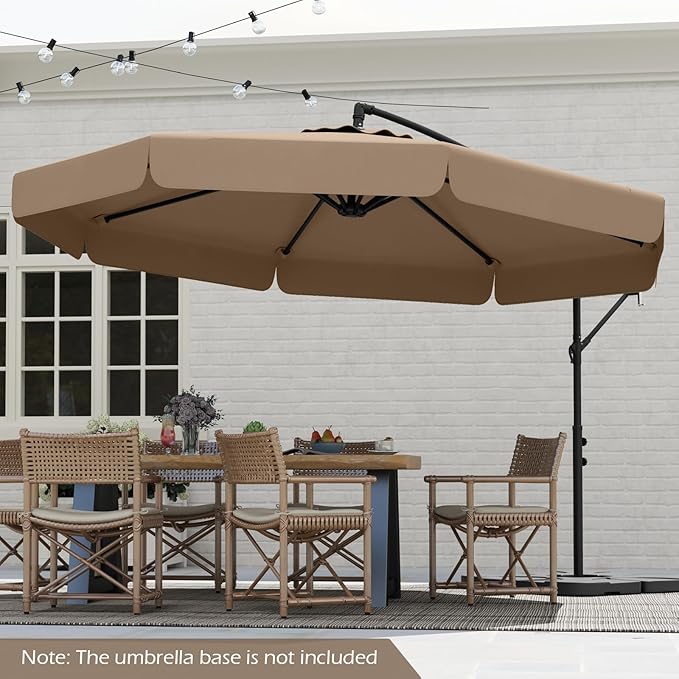 Tangkula 10FT Offset Hanging Umbrella with Cover, Patio Cantilever Umbrella w/ Easy Tilt Adjustment, Crank, Ruffled Edge, 8 Ribs, Sun-Protective Canopy, Heavy-Duty Outdoor Parasol for Pool Garden Deck (Tan)