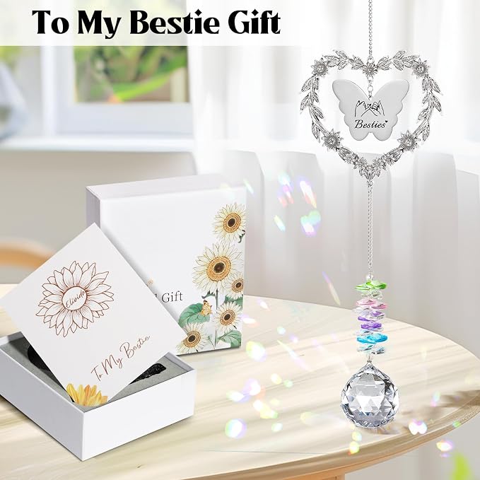 Best Friend Friendship Suncatcher Gifts for Women, Bestie Crystal Ornament | Indoor Window Hanging Decor Gift for Best Friend, Unique Heart Shaped Sun Catcher for BFF Birthday, Graduation, Farewell