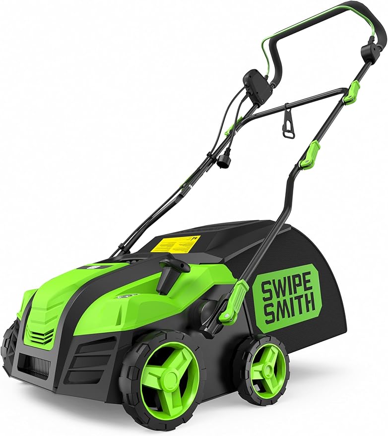 16” Artificial Turf Vacuum,1800w Grass Sweeper 15 Amp Lawn Sweeper Yard Power Brush with 55L Removable Leaf Collection Bag, Quick-Fold, Keeps Clear Sweepy Box
