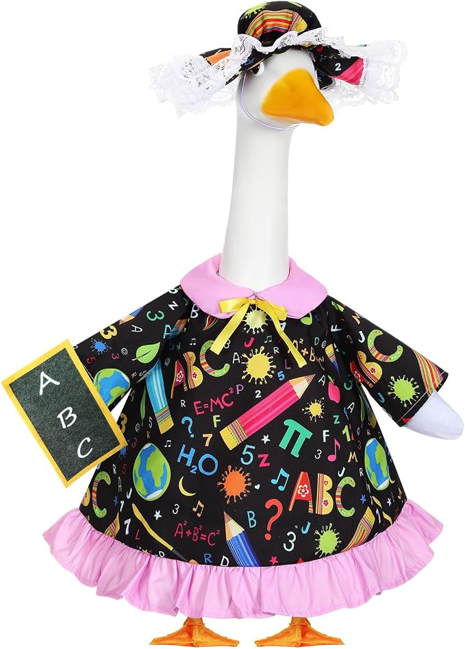 FuWeave Back to School Porch Goose Outfit Set for Plastic Statue Lawn Porch Goose Clothes with Schoolbag for Patio Decor