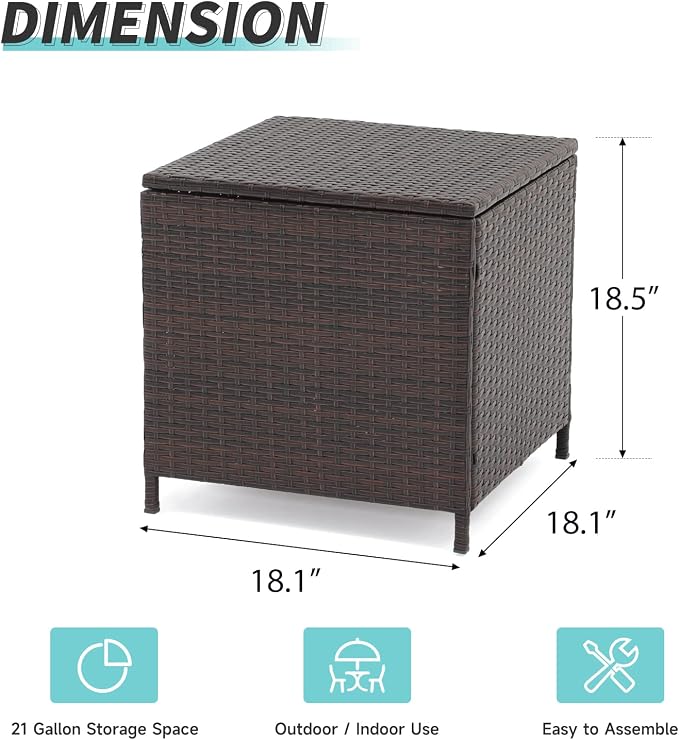 Verano Garden Outdoor Wicker Side Table Set of 2, Small Storage Rattan Wicker End Table, Square Resin Coffee Table for Garden Porch Deck Living Room Backyard