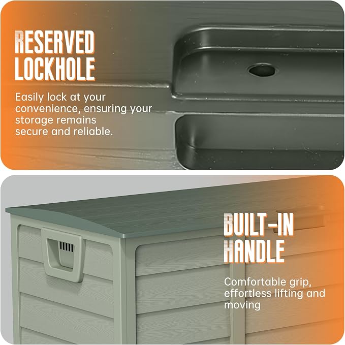 Crownland Outdoor 75 Gallon Storage Deck Box, Weatherproof Woodgrain Patio Storage Box for Balcony, Garden, Backyard (Green)