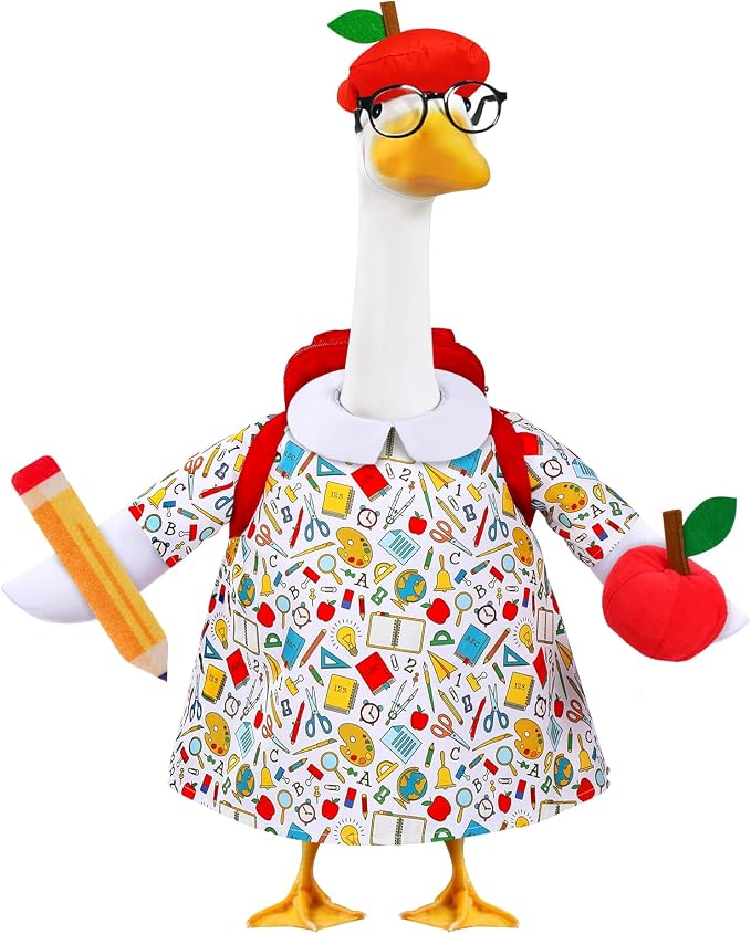 Back to School Porch Goose Outfit with Schoolbag for 23" Porch Goose School Classroom Outdoor Garden Patio Yard Lawn Art Decoration