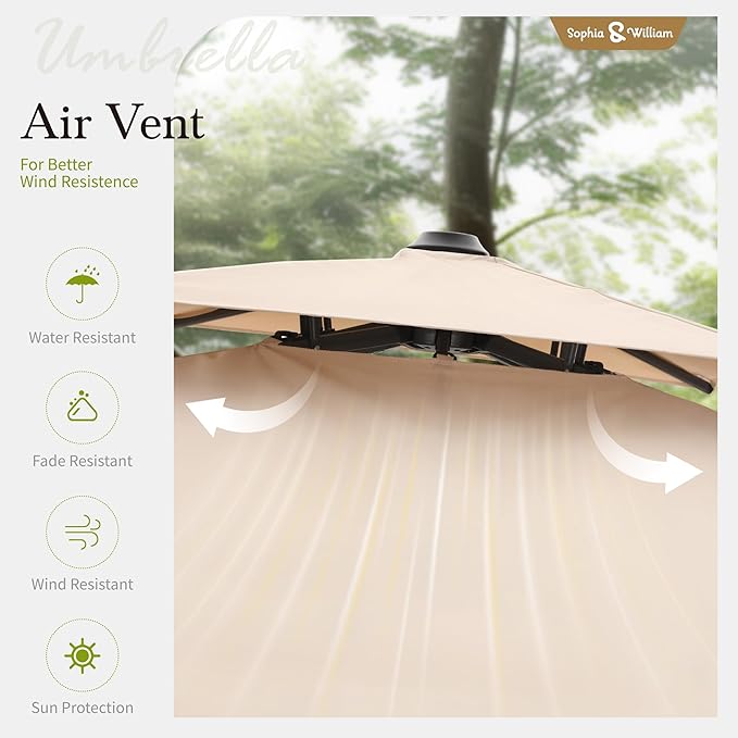 Sophia & William Cantilever Patio Umbrella 10ft, Offset Large Square Outdoor Umbrellas with 360-degree Rotation, Heavy Duty Windproof for Garden Pool Backyard, Beige (no base)