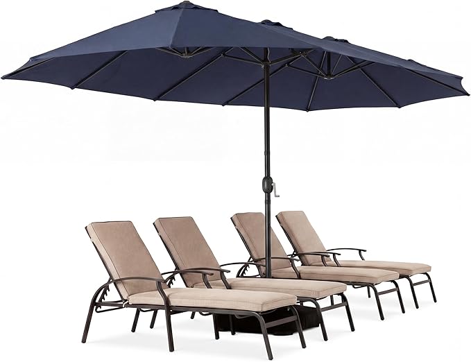 COSIEST 15FT Patio Umbrella with Base Included, Outdoor Double-Sided Table Umbrella,Large Rectangular Market Umbrella w Crank Handle for Garden, Pool, Deck Shade, Navy Blue