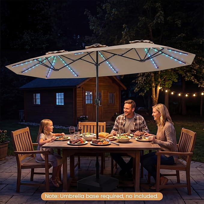 Tangkula 13 Ft Solar Patio Umbrella, Double-Sided Extra Large Outdoor Market Table Umbrella with Multi-Colored Flowing LED Lights, Crank Handle, 12 Sturdy Ribs for Poolside, Garden & Backyard (Tan)