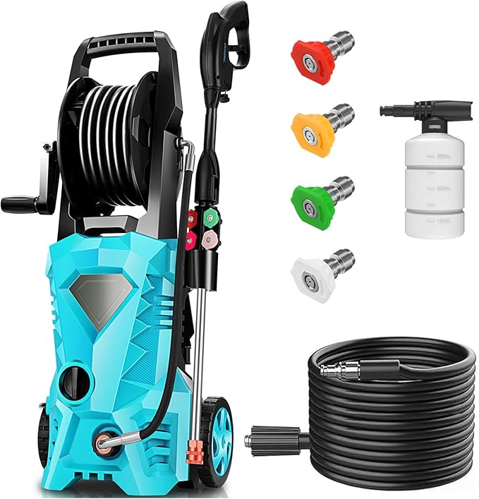 Electric Pressure Washer 5000 PSI Portable Power Washer with 33FT Pipe, 4 Nozzle Set for Home/Cars/Fences/Windows, Spphire