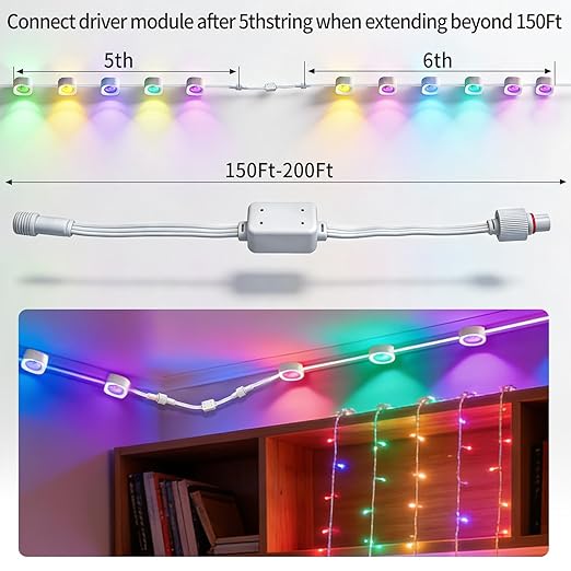 for Govee Permanent Outdoor Lights Pro Driver Module Signal Booster, Voltage Transformer Supports Up to 200ft, Compatible with H706A/H706B/H706C, IP68 Waterproof, Easy Install(White)