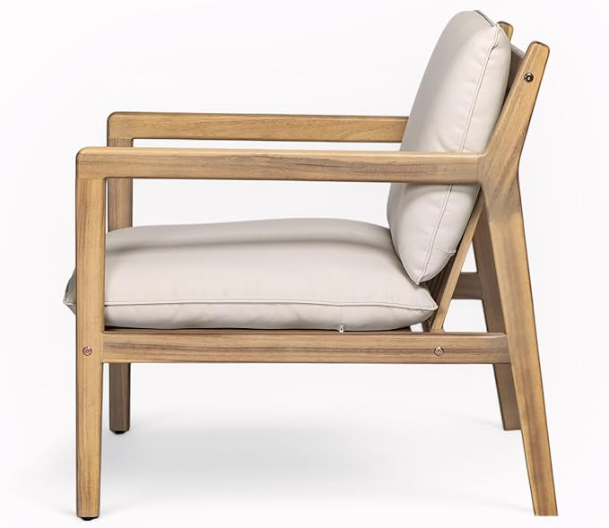 Christopher Knight Home Hearth Patio 4 Pieces Conversation Set, Acacia Wood Loveseat and Accent Armchairs, Slat Panel Coffee Table, Side Table with Sofa Chairs Chat Set for Garden Yard, Light Teak