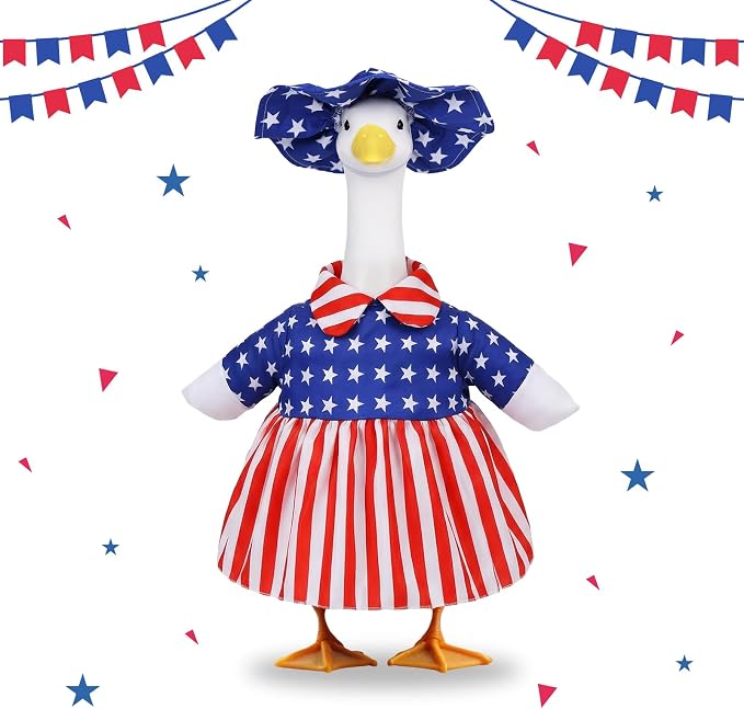 Patriotic Porch Goose Outfits, Porch Goose 4th of July Outfits for 23" Lawn Statue, Cute Independence Day Goose Clothes for Front Porch Outdoor Patio Yard 250th Anniversary Decoration